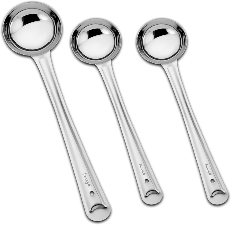 Parage 3 Pieces Stainless Steel Ladle Set for Kitchen Cooking and Serving, Pack of 3, Karchi/Soup Ladle/Kalchun, Silver (Size: 12.5 inches x 1, 11 inches x 2) - Image 1