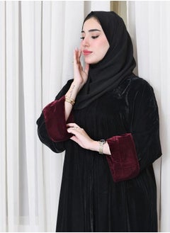 Black velvet cloche abaya with burgundy pattered sleeves - pzsku/ZEFB3C5A95BEC8BB838EFZ/45/_/1732610405/48941913-9a01-48b1-821c-ba2251fc80c2