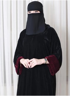 Black velvet cloche abaya with burgundy pattered sleeves - pzsku/ZEFB3C5A95BEC8BB838EFZ/45/_/1732610415/5216ca8e-a7e0-47c7-bc1a-ded17e6751b9