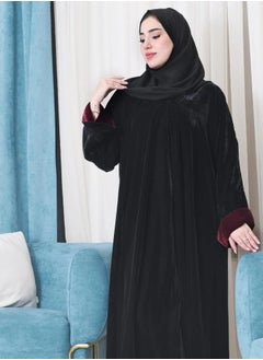 Black velvet cloche abaya with burgundy pattered sleeves - pzsku/ZEFB3C5A95BEC8BB838EFZ/45/_/1732610425/be3572af-f7ca-4e72-8252-9404923b7faa