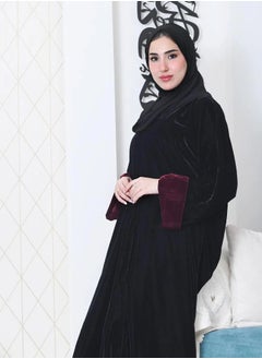 Black velvet cloche abaya with burgundy pattered sleeves - pzsku/ZEFB3C5A95BEC8BB838EFZ/45/_/1732610436/ba9294c4-b579-40e3-b437-dfa1f2b5d7cb