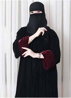 Black velvet cloche abaya with burgundy pattered sleeves - pzsku/ZEFB3C5A95BEC8BB838EFZ/45/_/1732610437/55b33da2-2ed4-4c71-9a16-eec87f880ed8