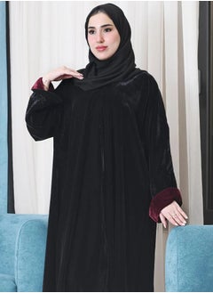 Black velvet cloche abaya with burgundy pattered sleeves - pzsku/ZEFB3C5A95BEC8BB838EFZ/45/_/1732610446/ce9f977c-37eb-4f0f-97cf-bc05100f75bc