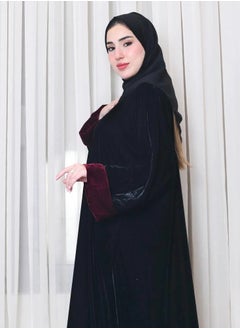 Black velvet cloche abaya with burgundy pattered sleeves - pzsku/ZEFB3C5A95BEC8BB838EFZ/45/_/1732610457/b97a74a7-f472-4ea6-9597-d4e296ee7f5a