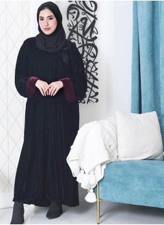 Black velvet cloche abaya with burgundy pattered sleeves - pzsku/ZEFB3C5A95BEC8BB838EFZ/45/_/1732610467/e76c51ec-762c-4736-b958-d5de59d3c998