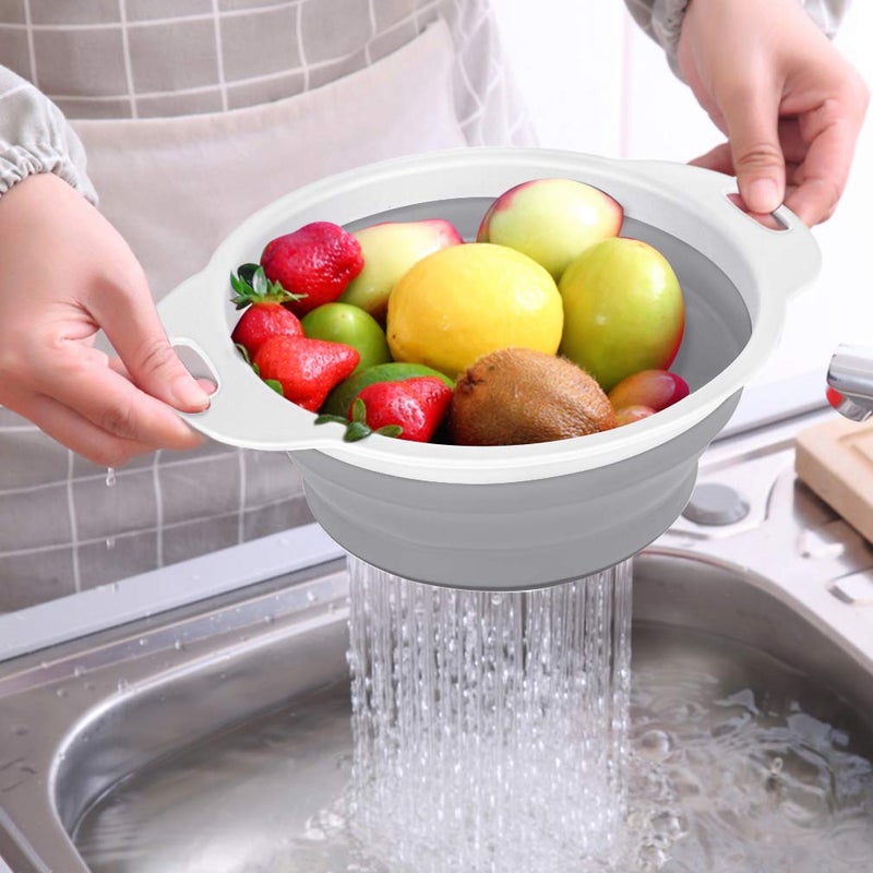 QiMH Collapsible Colander and Strainer Set - BPA Free & Dishwasher-safe Silicone Kitchen Foldable Strainer for Pasta, Veggies - Image 3