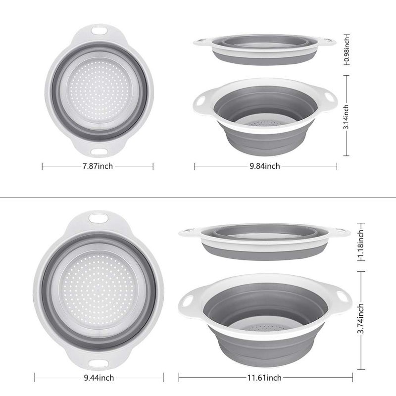 QiMH Collapsible Colander and Strainer Set - BPA Free & Dishwasher-safe Silicone Kitchen Foldable Strainer for Pasta, Veggies - Image 2