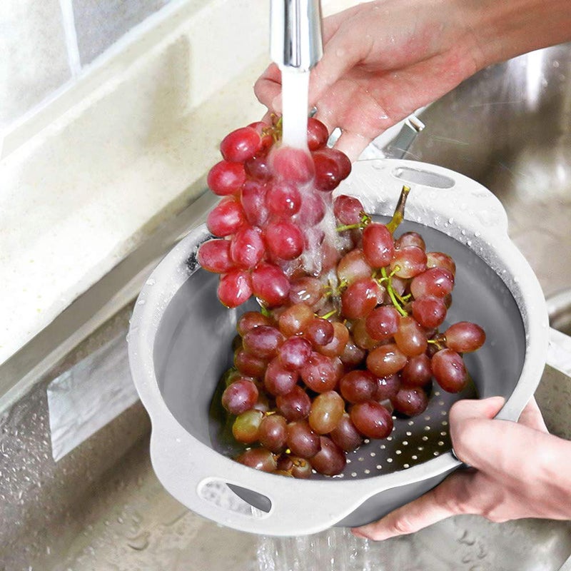 QiMH Collapsible Colander and Strainer Set - BPA Free & Dishwasher-safe Silicone Kitchen Foldable Strainer for Pasta, Veggies - Image 5