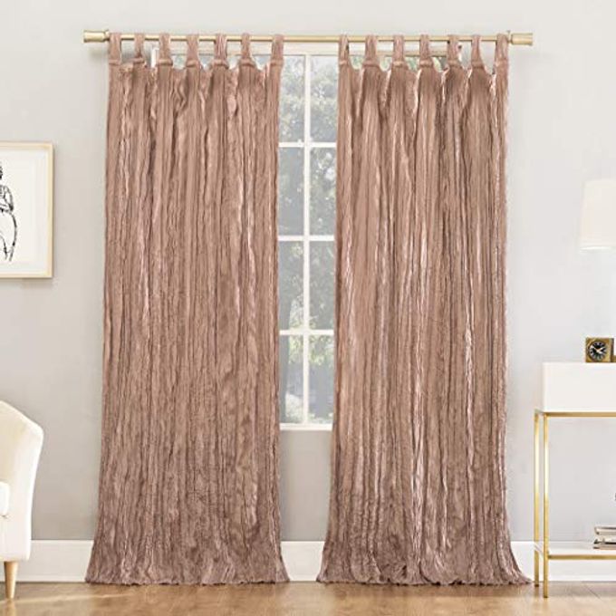 No. 918 Odelia Distressed Velvet Semi-Sheer Tab Top Curtain Panel, 50" x 84", Blush Pink - Image 4