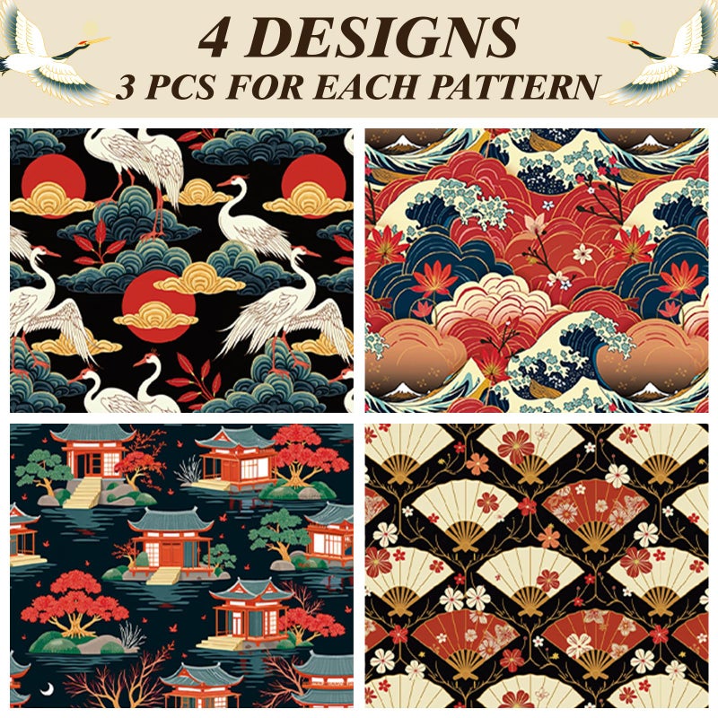 Pineraap Japanese Wrapping Paper 12 Sheets Traditional Japanese Themed Gift Wrap with Sakura, Cranes, Fans, Waves, and Temples Design Gift Packing Paper Anime Gift Wrap for Japan Lovers, 20"Ã—28" - Image 2