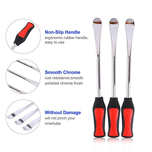 Asooll 11.5" Tire Spoon Dirt Bike Tire Changing Spoons Tool Lever Steel Spoons Kit for Motorcycle ATV Lawn Mower | with 1 Portable Bag + 3 Tire Spoons+ 6 Rim Protectors + 6 Valve Cores + 1 Valve - Image 2