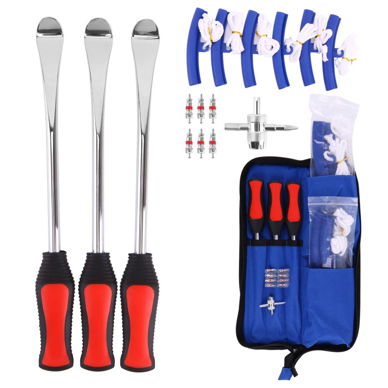 Asooll 11.5" Tire Spoon Dirt Bike Tire Changing Spoons Tool Lever Steel Spoons Kit for Motorcycle ATV Lawn Mower | with 1 Portable Bag + 3 Tire Spoons+ 6 Rim Protectors + 6 Valve Cores + 1 Valve - Image 5