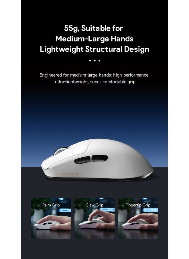 مكعب غاضب ماوس الألعاب اللاسلكي FURYCUBE G13Pro ثلاثي الأوضاع المزود بشاحن مغناطيسي، ماوس خفيف الوزن ومضاد للانزلاق، مستشعر PixArt PAW3311، 22K DPI، BT/2.4Ghz/سلكي، للكمبيوتر الشخصي/MAC (أبيض) - Image 5