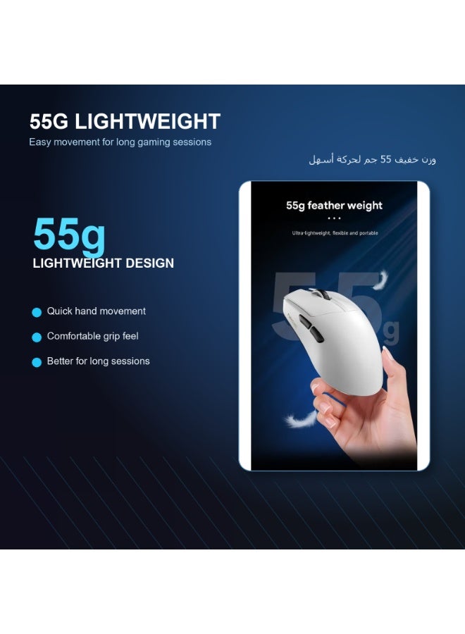 مكعب غاضب ماوس الألعاب اللاسلكي FURYCUBE G13Pro ثلاثي الأوضاع المزود بشاحن مغناطيسي، ماوس خفيف الوزن ومضاد للانزلاق، مستشعر PixArt PAW3311، 22K DPI، BT/2.4Ghz/سلكي، للكمبيوتر الشخصي/MAC (أبيض) - Image 4
