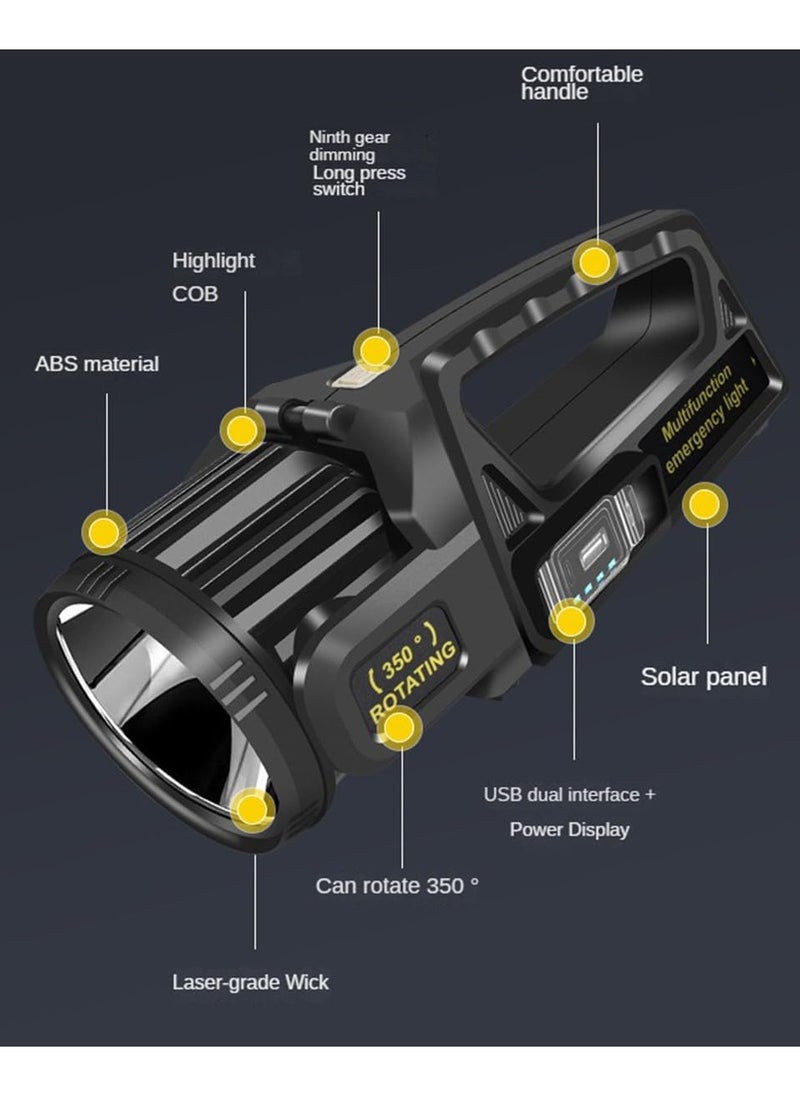 ZLH HITY مصباح كشاف ZLH HITY 350000 لومن، مصباح كشاف LED قابل لإعادة الشحن مع رأس يدور 350 درجة، 9 أوضاع إضاءة فائقة السطوع في الهواء الطلق، مصباح يدوي شمسي مقاوم للماء IPX6 لحالات الطوارئ  - Image 3