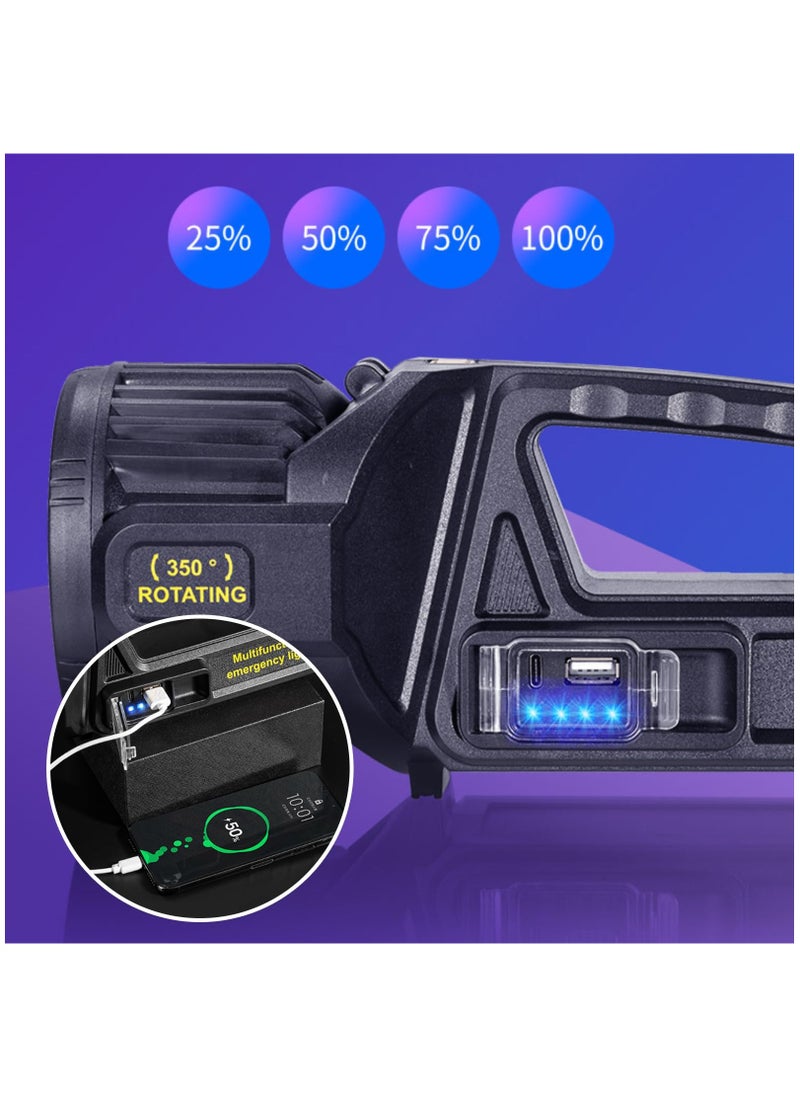 ZLH HITY 350000 Lumens Spotlight, Rechargeable Led Spotlight Flashlight with 350° Rotate Head, 9 Modes Super Bright Spot Lights Outdoor Handheld, IPX6 Waterproof Solar Flashlight for Emergencies