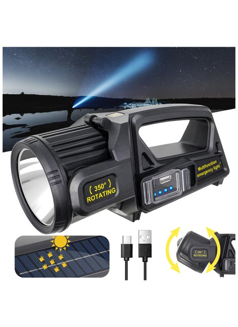 ZLH HITY 350000 Lumens Spotlight, Rechargeable Led Spotlight Flashlight with 350° Rotate Head, 9 Modes Super Bright Spot Lights Outdoor Handheld, IPX6 Waterproof Solar Flashlight for Emergencies