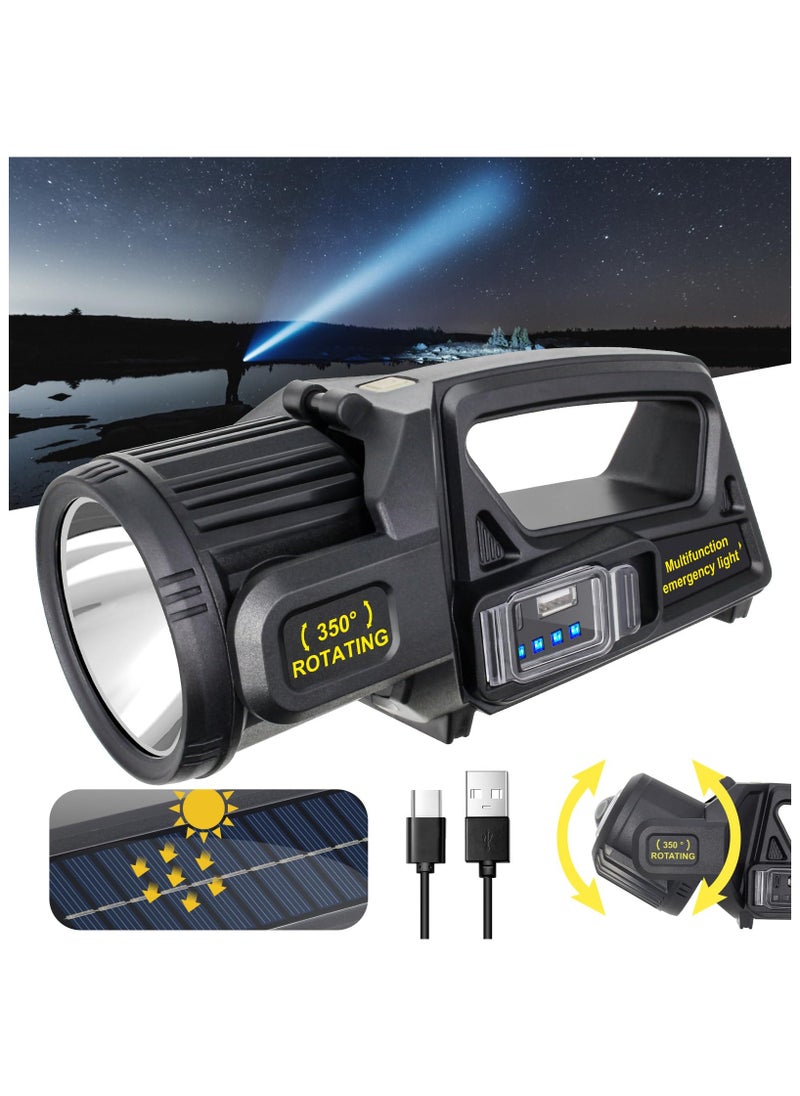 ZLH HITY مصباح كشاف ZLH HITY 350000 لومن، مصباح كشاف LED قابل لإعادة الشحن مع رأس يدور 350 درجة، 9 أوضاع إضاءة فائقة السطوع في الهواء الطلق، مصباح يدوي شمسي مقاوم للماء IPX6 لحالات الطوارئ  - Image 1