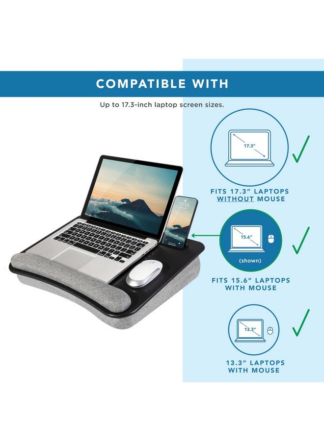 LAPGEAR Portable Laptop Lap Desk with Pillow Cushion, Anti-Slip Strip, Tablet or Phone Storage Slot, Pen and Pencil Pocket, and Wrist Rest - Black - Fits up to 15.6 Inch Laptops - Style No. 91348 - Image 3