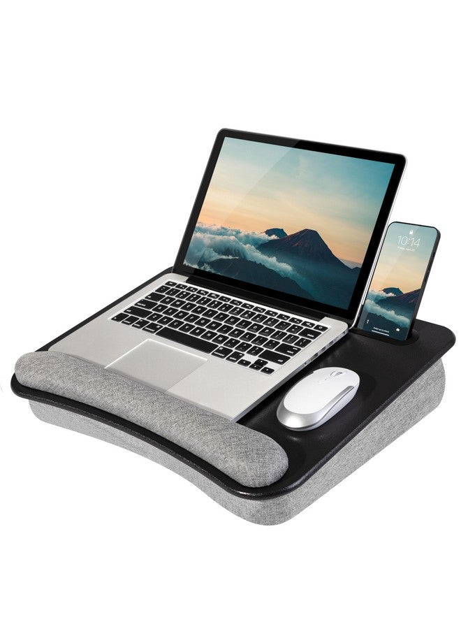 LAPGEAR Portable Laptop Lap Desk with Pillow Cushion, Anti-Slip Strip, Tablet or Phone Storage Slot, Pen and Pencil Pocket, and Wrist Rest - Black - Fits up to 15.6 Inch Laptops - Style No. 91348 - Image 1
