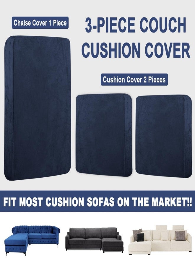 BT.WA Sectional Couch Covers for 3-Piece Seat Cushion Velvet Separate L Shape Couch Cover Stretch Sofa Slipcover with 2 Pieces Pillowcases Furniture Protector (Sofa 2 Seater + 1 Chaise, Navy) - Image 4