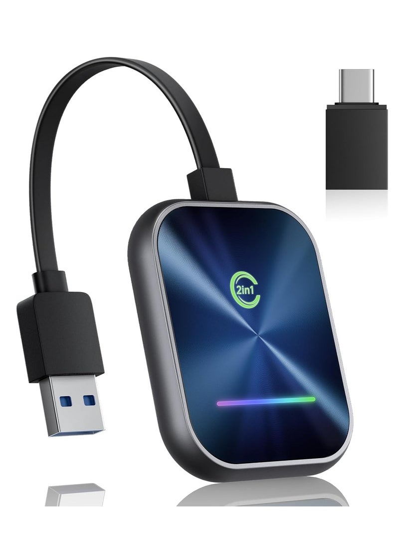 OCTOBER - محول CarPlay اللاسلكي 2024 محدث، محول 2 في 1 لاسلكي CarPlay وAndroid Auto يحول CarPlay السلكي المصنعي إلى لاسلكي، محول لاسلكي CarPlay سهل التوصيل والتشغيل، متوافق مع iPhone/Android - Image 1