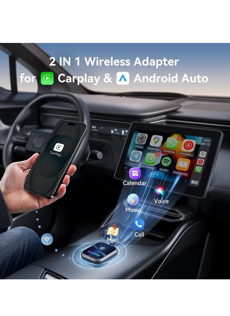 OCTOBER - محول CarPlay اللاسلكي 2024 محدث، محول 2 في 1 لاسلكي CarPlay وAndroid Auto يحول CarPlay السلكي المصنعي إلى لاسلكي، محول لاسلكي CarPlay سهل التوصيل والتشغيل، متوافق مع iPhone/Android - Image 1