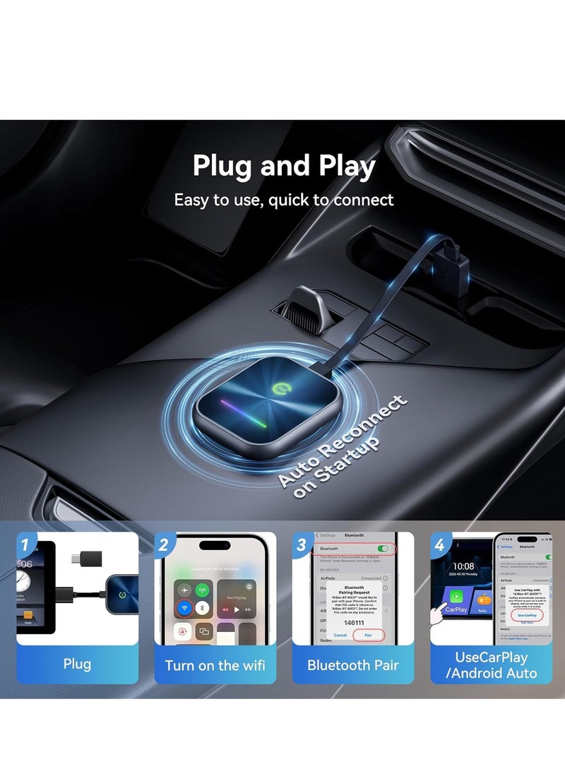 OCTOBER - محول CarPlay اللاسلكي 2024 محدث، محول 2 في 1 لاسلكي CarPlay وAndroid Auto يحول CarPlay السلكي المصنعي إلى لاسلكي، محول لاسلكي CarPlay سهل التوصيل والتشغيل، متوافق مع iPhone/Android - Image 1