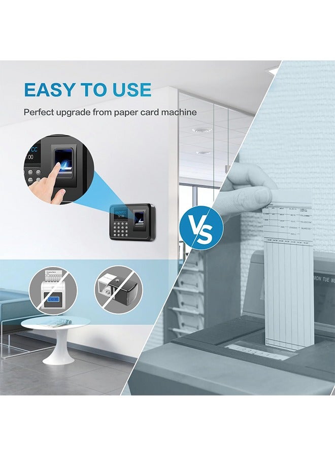 Time Clock, Fingerprint Time Clocks for Employees Small Business with Finger Scan and PIN Punching in One, 0 Monthly Fee Auto Deduct Lunch Easy Operation