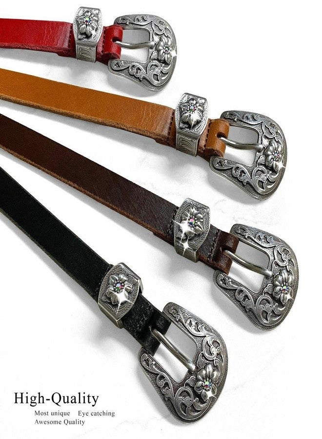 بيلتس.كوم حزام كاجوال من الجلد الطبيعي الكامل الحبيبات، مرصع بأحجار الراين الكريستالية الغربية، بنقوش زهرية عتيقة، عرضه 3/4 بوصة (19 مم) (أحمر، 44) - Image 3