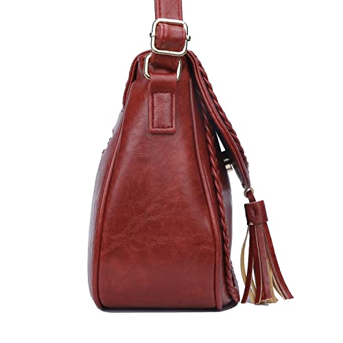 KKXIU Casual Flap Saddle Crossbody Bags for Women Purses and Handbags with Tassel (Z-Red) - Image 3