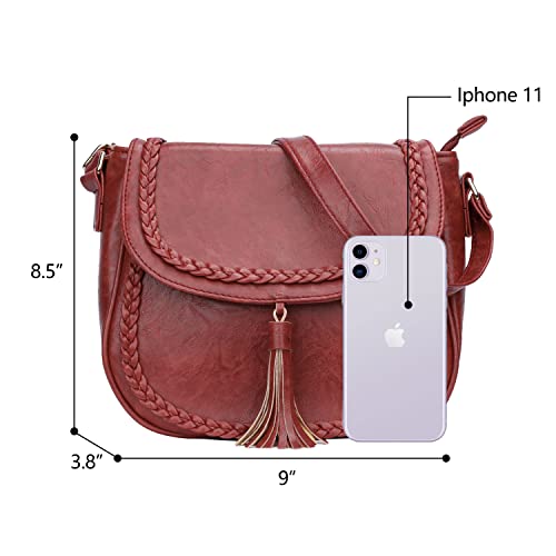 KKXIU Casual Flap Saddle Crossbody Bags for Women Purses and Handbags with Tassel (Z-Red) - Image 5