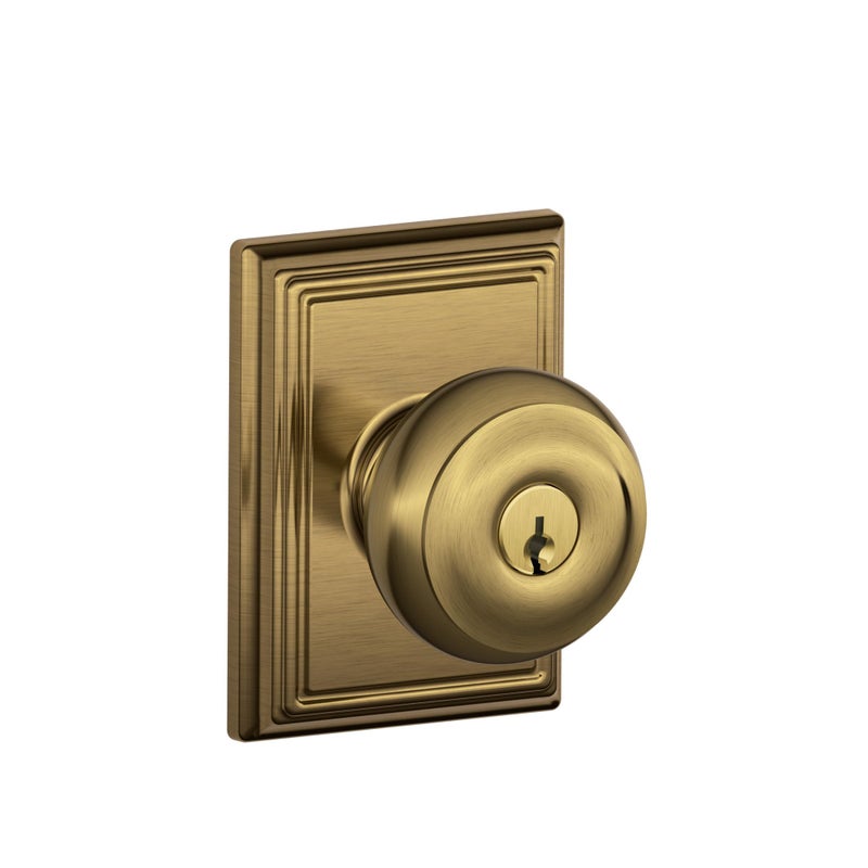 SCHLAGE F51A GEO 609 ADD Georgian Knob with Addison Trim Keyed Entry Lock Antique Brass - Image 2