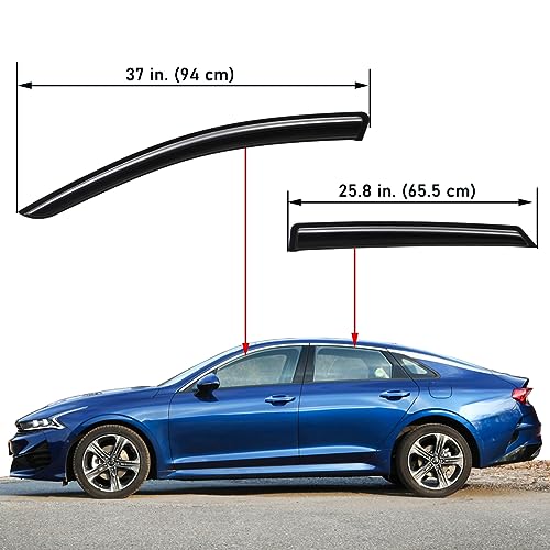 Lightronic واقي نافذة أوتوماتيكي خارجي لسيارة لايتيرونيك، متين للغاية، يناسب كيا K5 (أوبتيما) من 2021-2025، حماية من الأشعة فوق البنفسجية، واقي مطر، واقي هواء أصلي، تركيب سهل بدون حفر، دخاني داكن، 4 قطع - Image 2