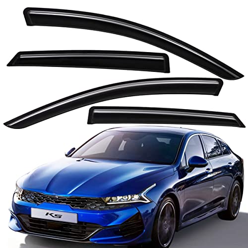 Lightronic واقي نافذة أوتوماتيكي خارجي لسيارة لايتيرونيك، متين للغاية، يناسب كيا K5 (أوبتيما) من 2021-2025، حماية من الأشعة فوق البنفسجية، واقي مطر، واقي هواء أصلي، تركيب سهل بدون حفر، دخاني داكن، 4 قطع - Image 1