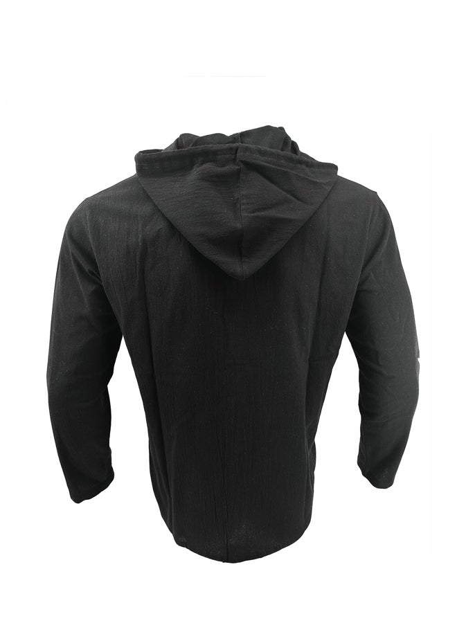 Men's Hooded T-Shirt  Summer Casual Cotton Linen Shirt Long Sleeve Top with Pocket  - Image 2