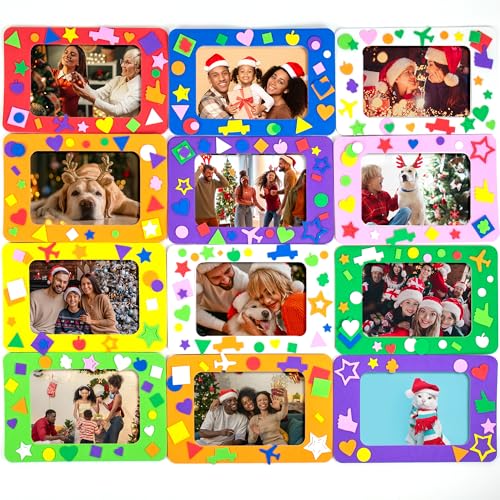 Horizon Group USA DIY Foam Picture Frame Craft Kit, 12-Pack of 4x6-Inch Colorful Picture Frames with 500+ Punch Out Stickers & Easels, Back to School Arts & Craft Activity, Perfect for Projects - Image 3