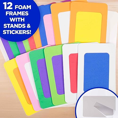 Horizon Group USA DIY Foam Picture Frame Craft Kit, 12-Pack of 4x6-Inch Colorful Picture Frames with 500+ Punch Out Stickers & Easels, Back to School Arts & Craft Activity, Perfect for Projects - Image 4