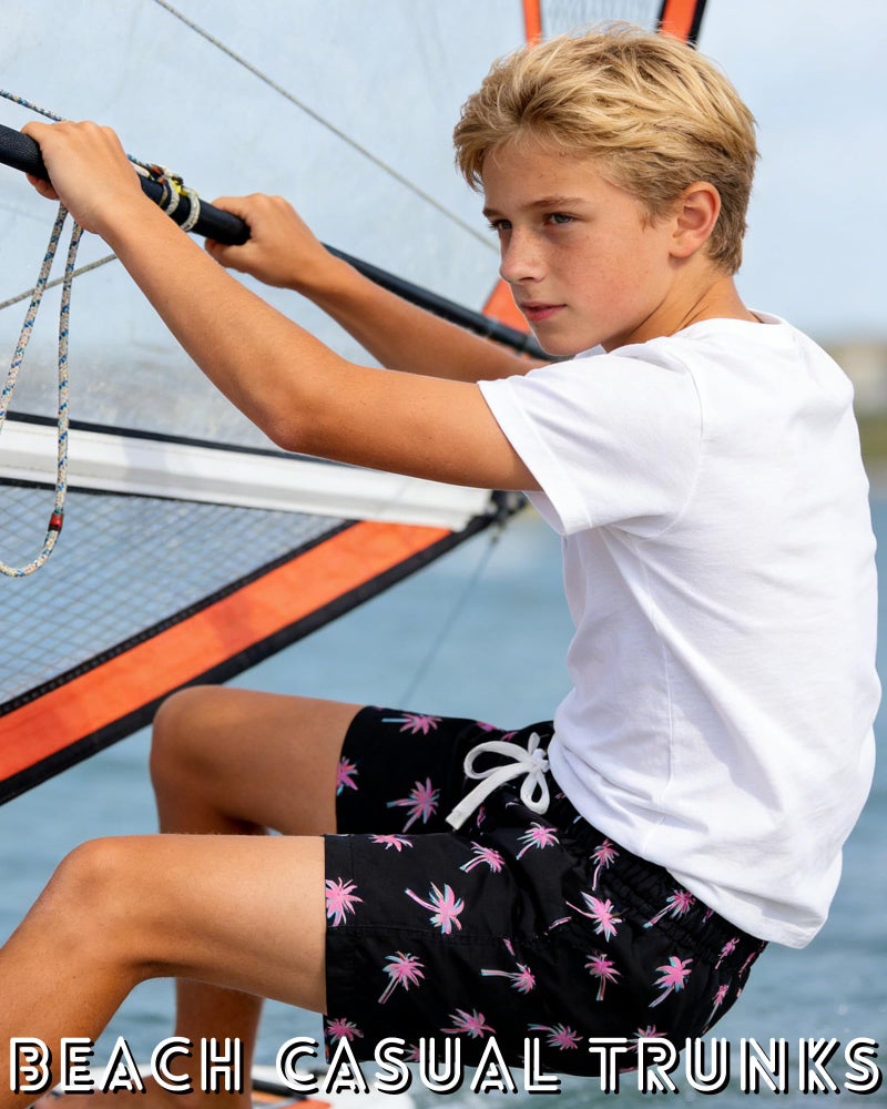 swimsobo Boys Swim Trunks Size 10-12 Swimming Shorts Black Flamingo Palm Tree Compression Liner Beach Boardshorts Swimsuit - Image 2
