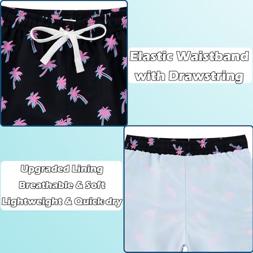 swimsobo Boys Swim Trunks Size 10-12 Swimming Shorts Black Flamingo Palm Tree Compression Liner Beach Boardshorts Swimsuit - Image 4