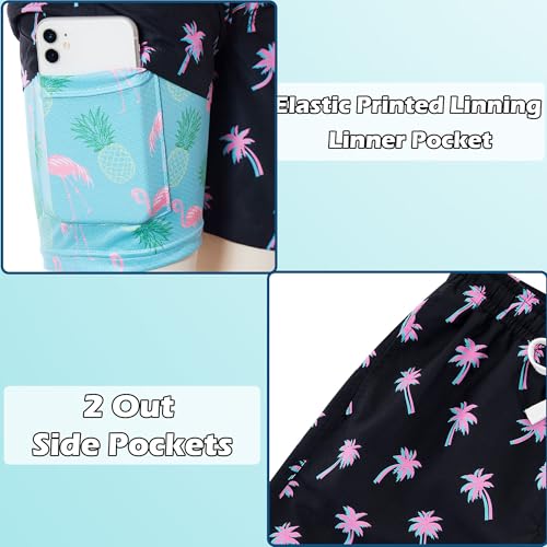 swimsobo Boys Swim Trunks Size 10-12 Swimming Shorts Black Flamingo Palm Tree Compression Liner Beach Boardshorts Swimsuit - Image 3