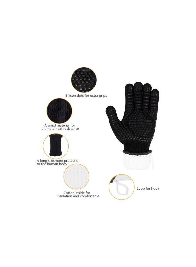 GGOOT BBQ gloves,  Grill Gloves Barbecue Heat Resistant Kevlar Fireplace Gloves up to 500 °C Resistant Silicone Oven for Barbecue Kitchen Microwave.  - Image 3