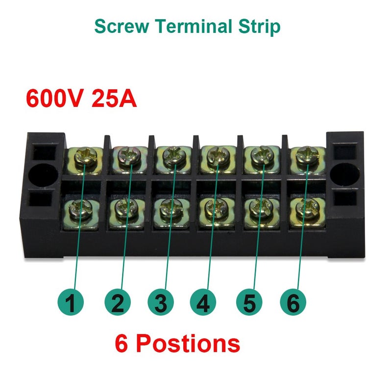 MILAPEAK Terminal Block and Strip - 5pcs 6 Positions 600V 25A Dual Row Screw Terminal Strip with Cover + 10pcs 400V 25A 6 Positions Pre-Insulated Terminal Barrier Jumper Strips Black & Red - Image 4