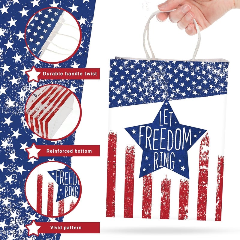 Woanger 24 Pieces Memorial Day Thank You Gift Bags with 24 Tissue Paper Veterans Day Patriotic Red White Blue Bags 4th of July Gift Wrap Bags for Independence Party - Image 4