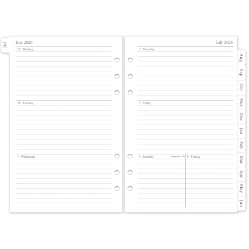 Homlive 2026-2027 Weekly & Monthly Planner Refill, A5 Medium Planner Inserts for 6 Holes, 5.5"x8.5", July 2026 - June 2027, 12 Monthly Calendars with Laminated Tabs, 6-Hole Punched - Image 1