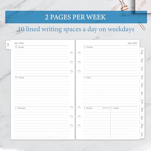 Homlive 2026-2027 Weekly & Monthly Planner Refill, A5 Medium Planner Inserts for 6 Holes, 5.5"x8.5", July 2026 - June 2027, 12 Monthly Calendars with Laminated Tabs, 6-Hole Punched - Image 3