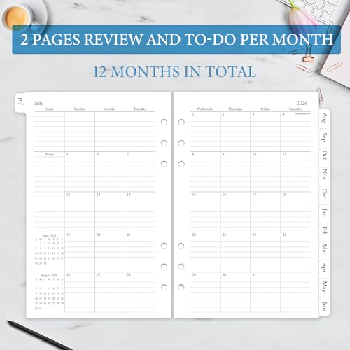 Homlive 2026-2027 Weekly & Monthly Planner Refill, A5 Medium Planner Inserts for 6 Holes, 5.5"x8.5", July 2026 - June 2027, 12 Monthly Calendars with Laminated Tabs, 6-Hole Punched - Image 4