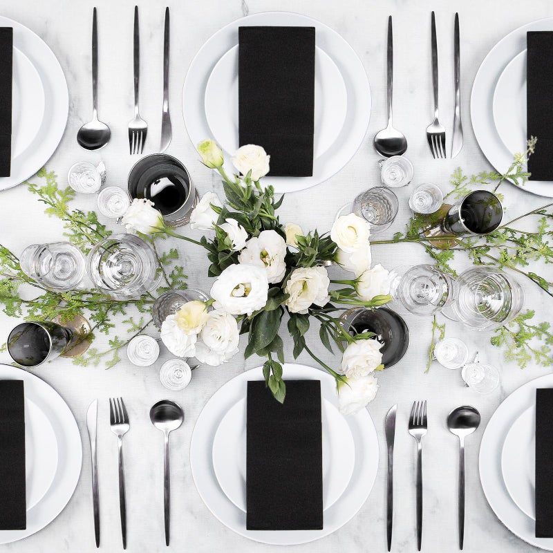 KAMMAK KAMMAK Black Napkins Disposable with Pocket Wedding Decorative Dinner Paper Napkins 100 Pack Linen Feel Prefolded Guest Hand Towels for Party Decoration  Cocktail Reception  Hotel (16.5 x 16.5 inch) - Image 2