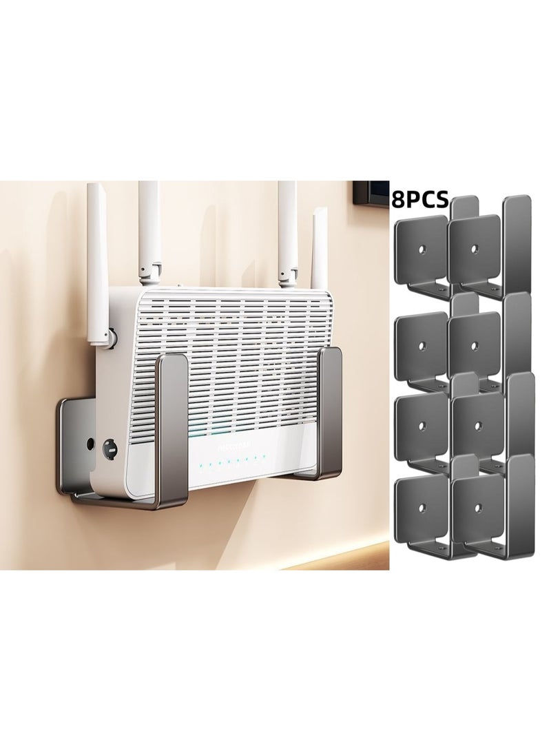 8-Pack Stainless Steel Wall Mount Holder, No-Drill Adhesive Hanging Rack for Router, Cable Box, Coats & Bags, Space-Saving Storage Bracket with Dual Installation Methods - Image 1