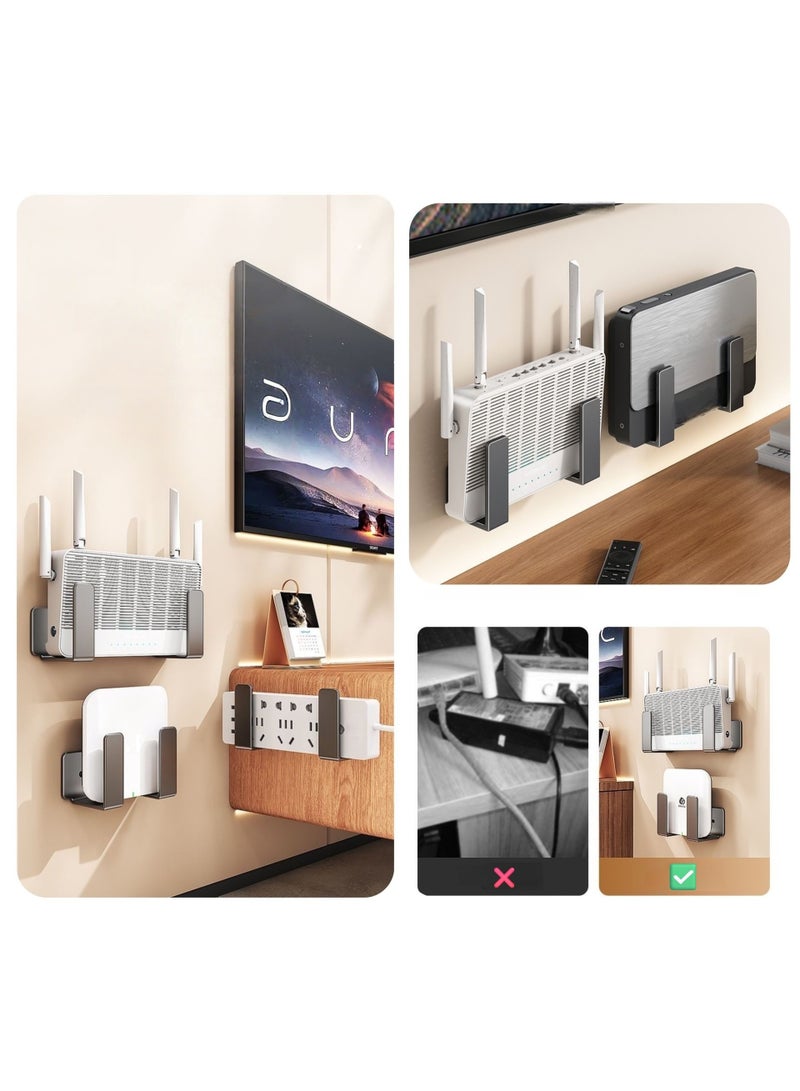 8-Pack Stainless Steel Wall Mount Holder, No-Drill Adhesive Hanging Rack for Router, Cable Box, Coats & Bags, Space-Saving Storage Bracket with Dual Installation Methods - Image 3